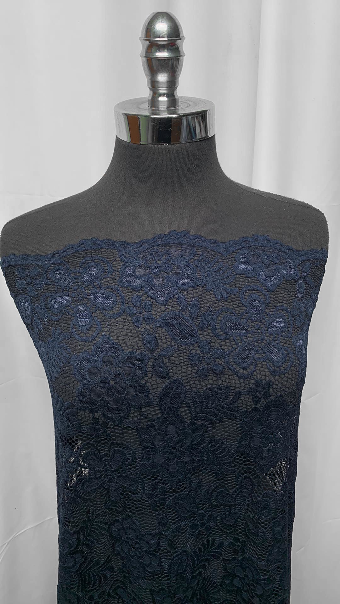 Navy Floral - Stretch Lace - 3 Yard Cut