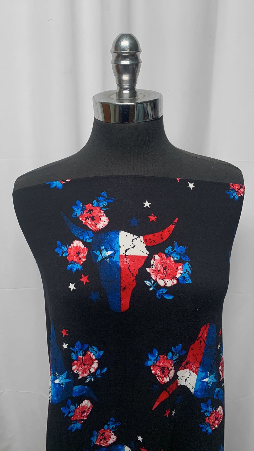 Texas Floral Bull - Double Brushed Poly Spandex - 2 Yard Cut