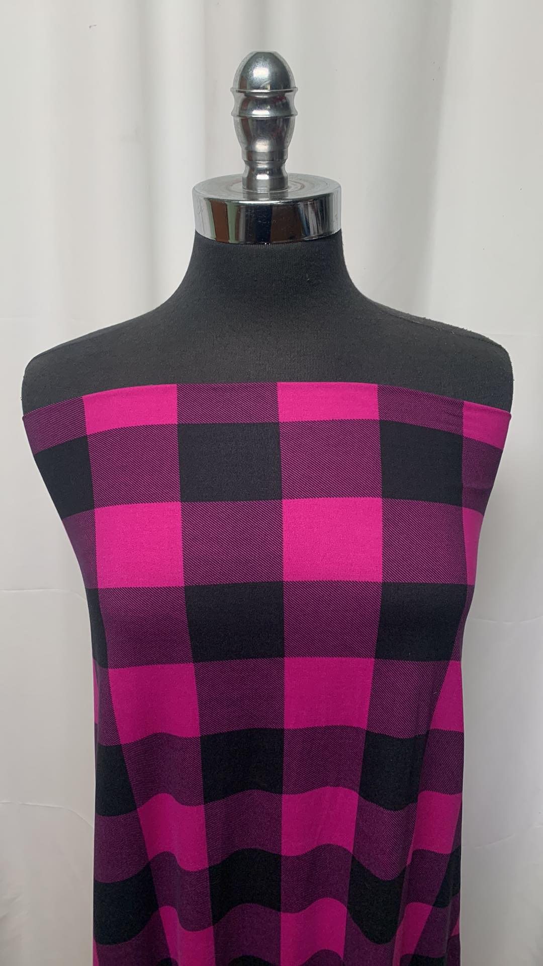 Fuchsia/Black Plaid - Double Brushed Poly Spandex - 2 Yard Cut