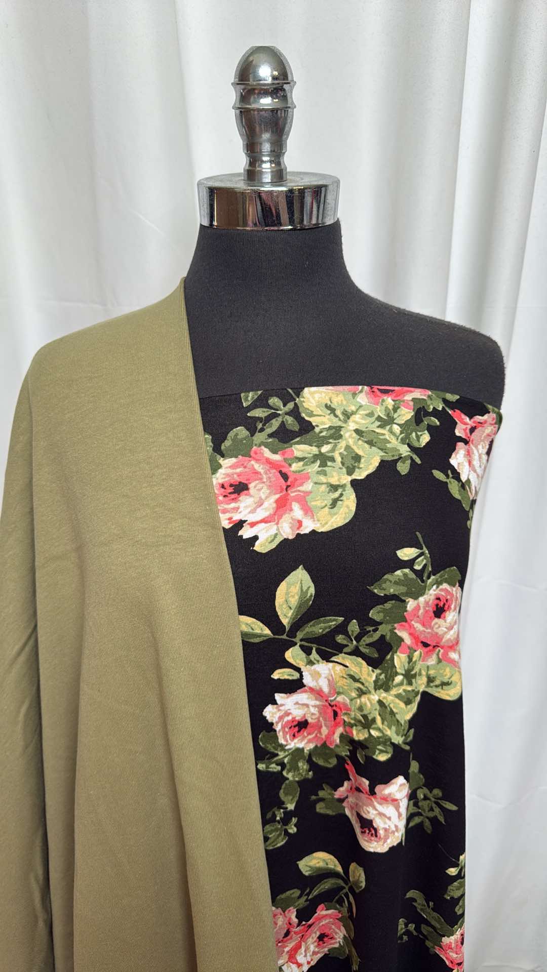 OLIVE/BLACK FLORAL BUNDLE : 2YD Olive Heavy C/S Rib & 2YD Black Floral R/S : A26400