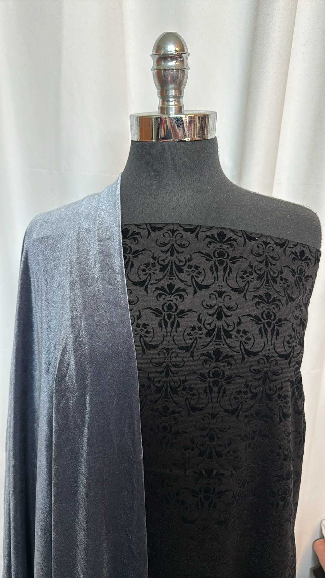 FLOCKED/VELVET BUNDLE : 2YD Black Flocked Ponte & 2YD Stretch Velvet : A28797