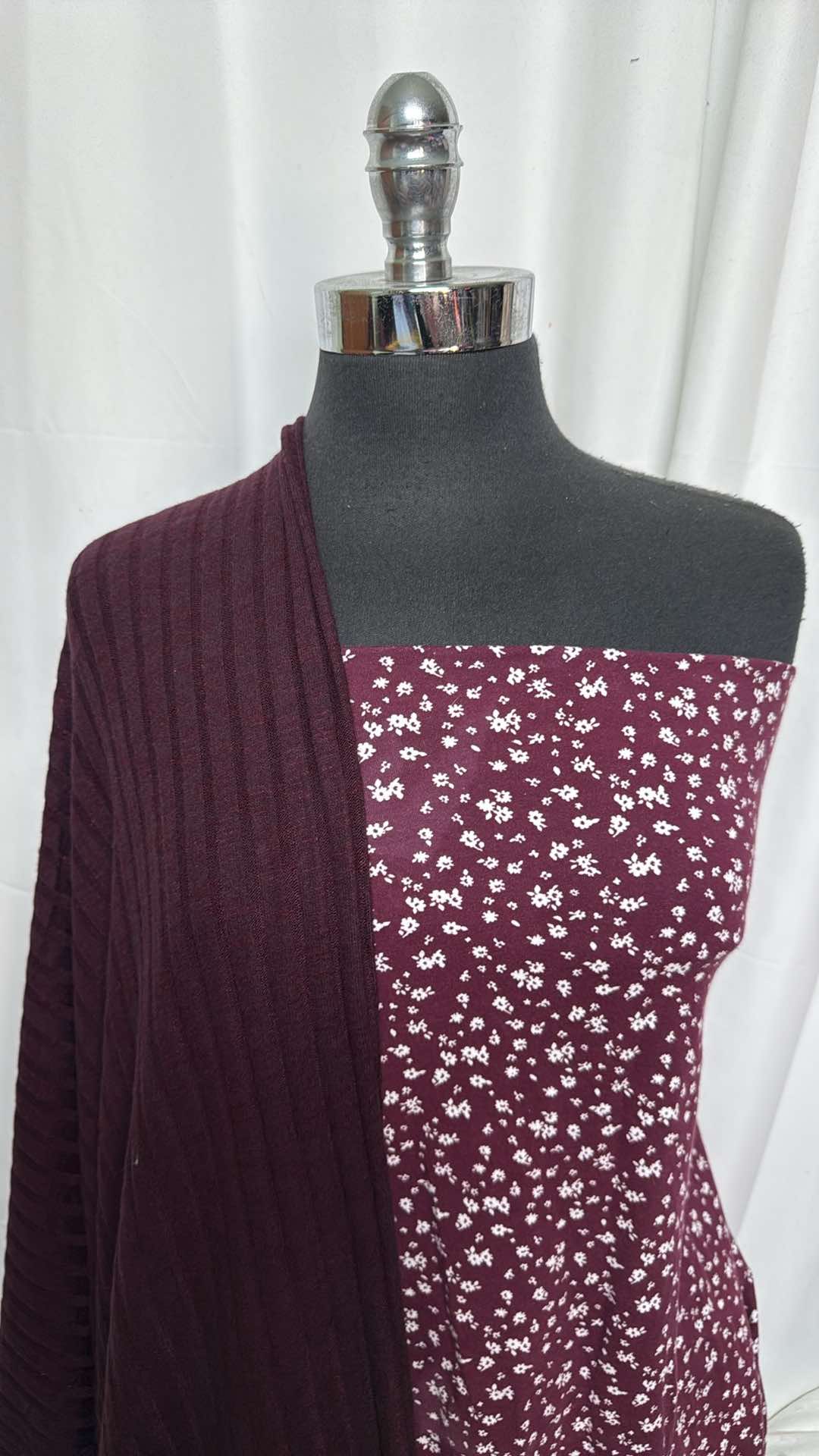 EGGPLANT RIB/FLORAL BUNDLE : 1YD Floral C/S & 2YD Eggplant Rib Sweater : A27172