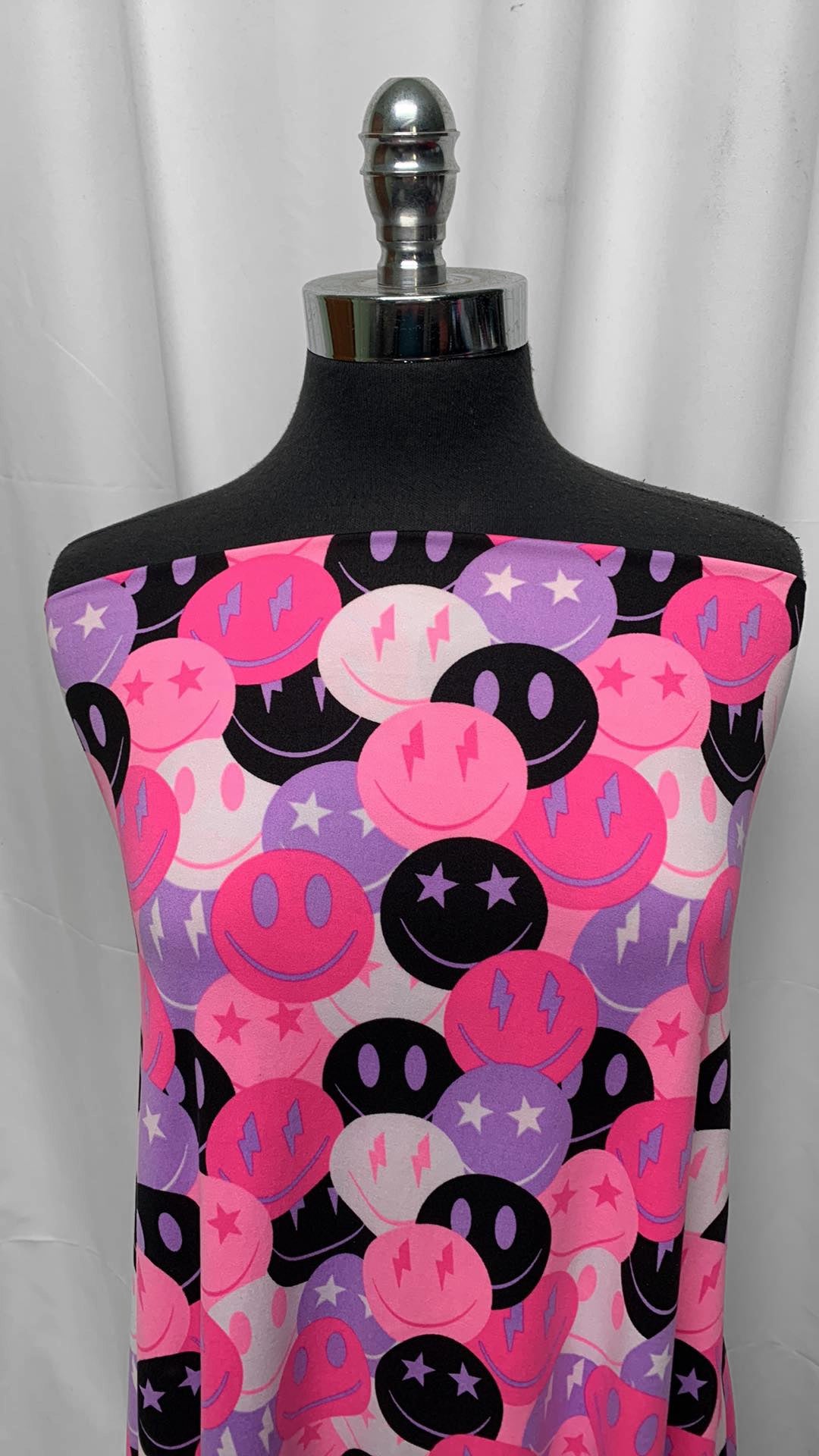 Pink/Black Stacked Smiles - Double Brushed Poly Spandex - 2 Yard Cut