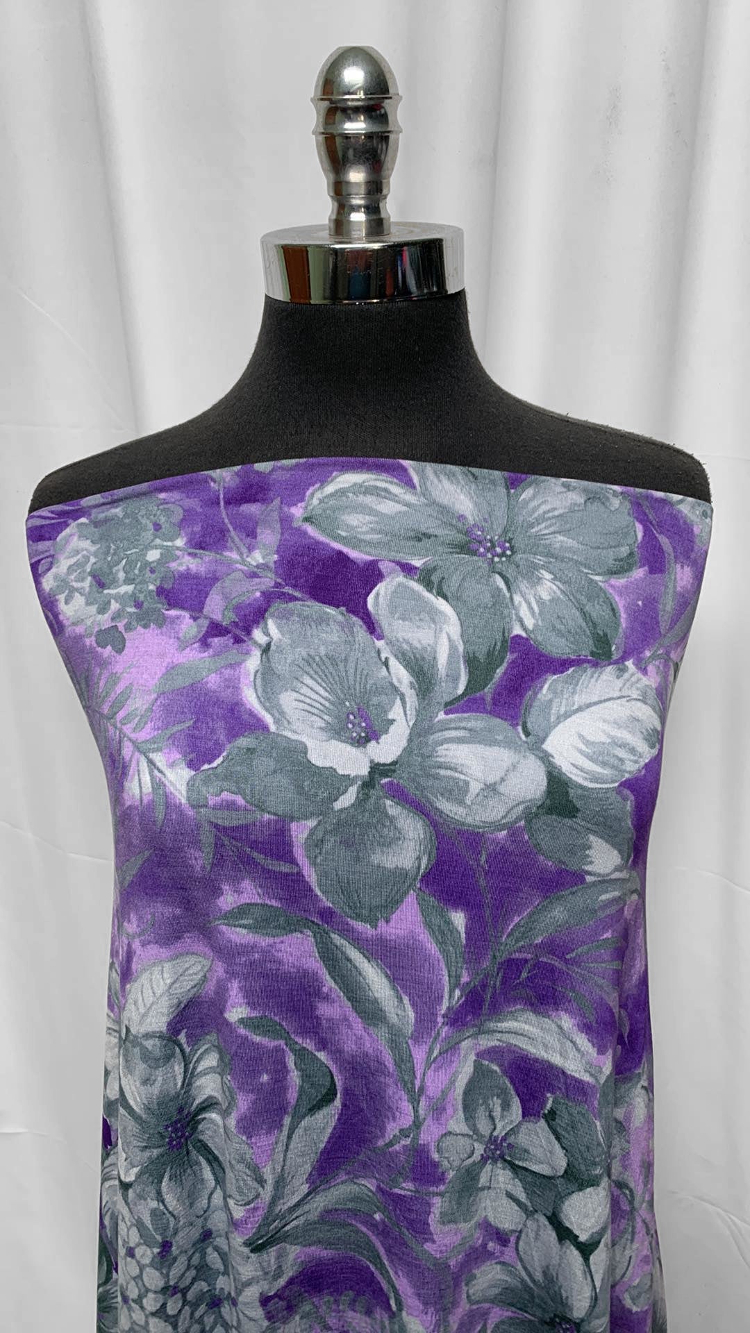 Purple/Grey Floral - Modal Spandex - 3 Yard Cut