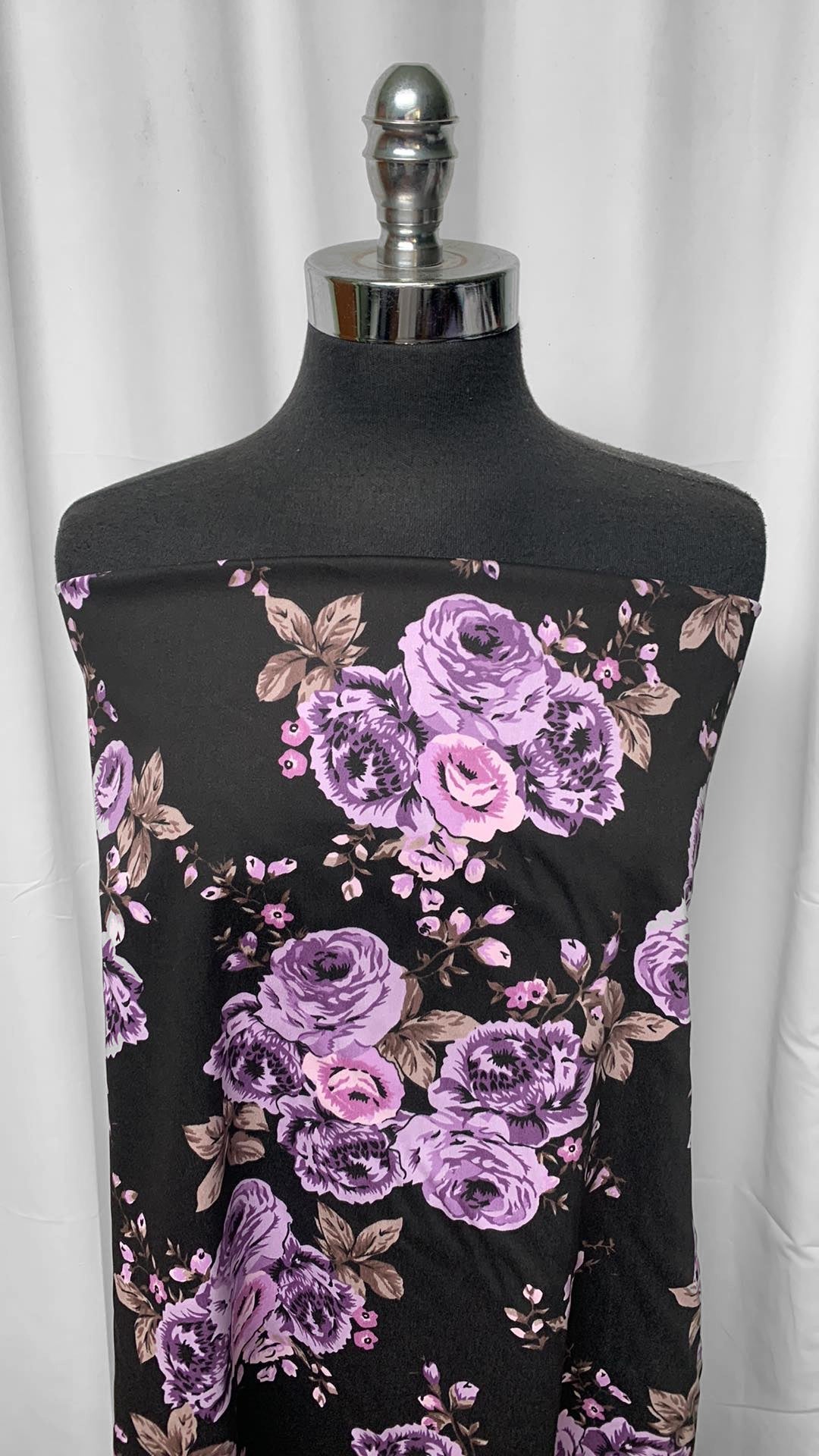 Black/Purple Floral - Stretch Cotton Woven - 2 Yard Cut