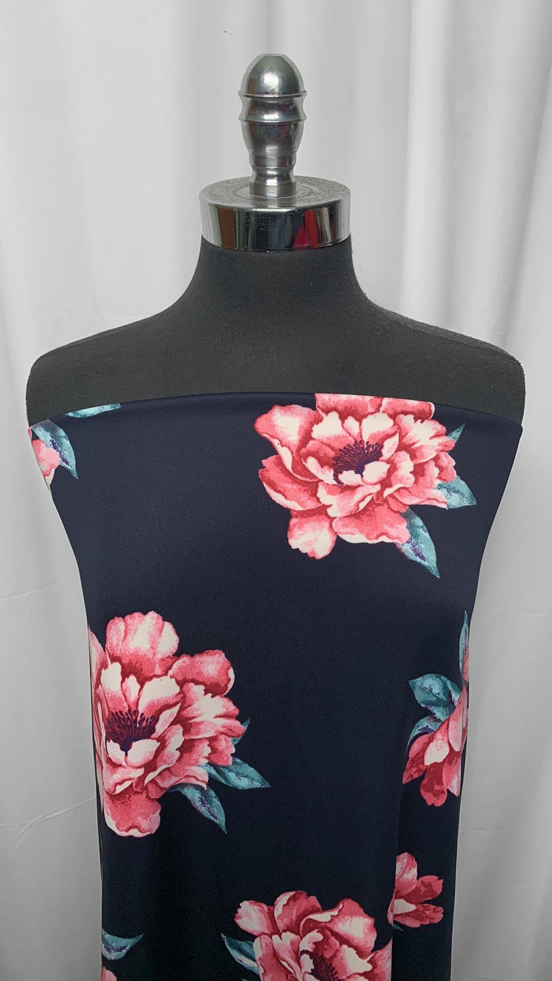 Navy/Pink Floral - Scuba - 2 Yard Cut