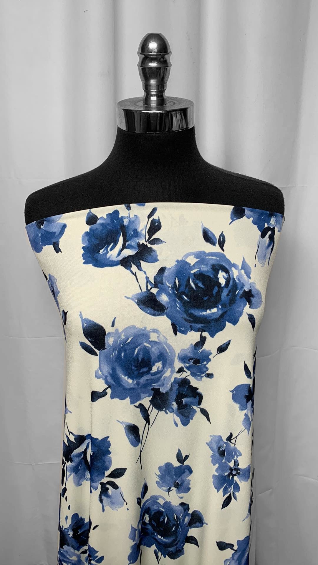 Blue/Ivory Floral - ITY - 3 Yard Cut