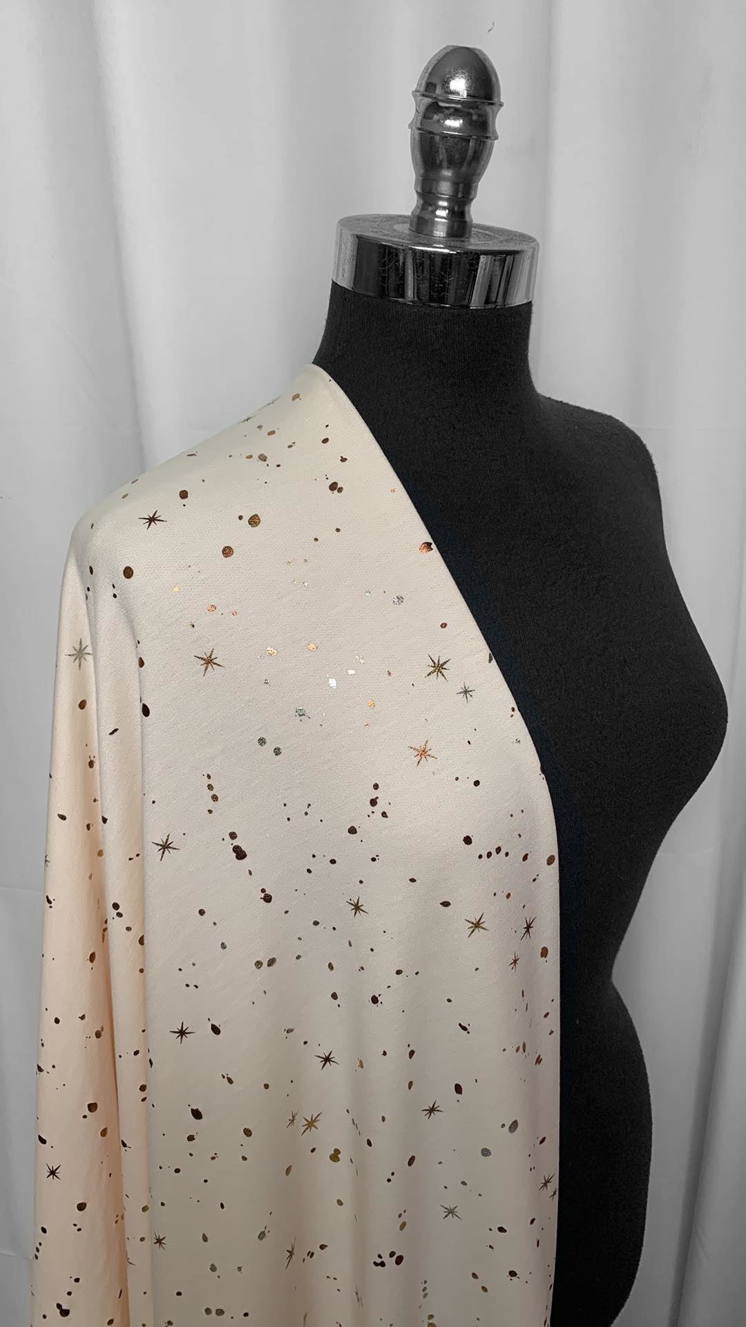 Cream w/Foil Stars - PRS French Terry - 2 Yard Cut