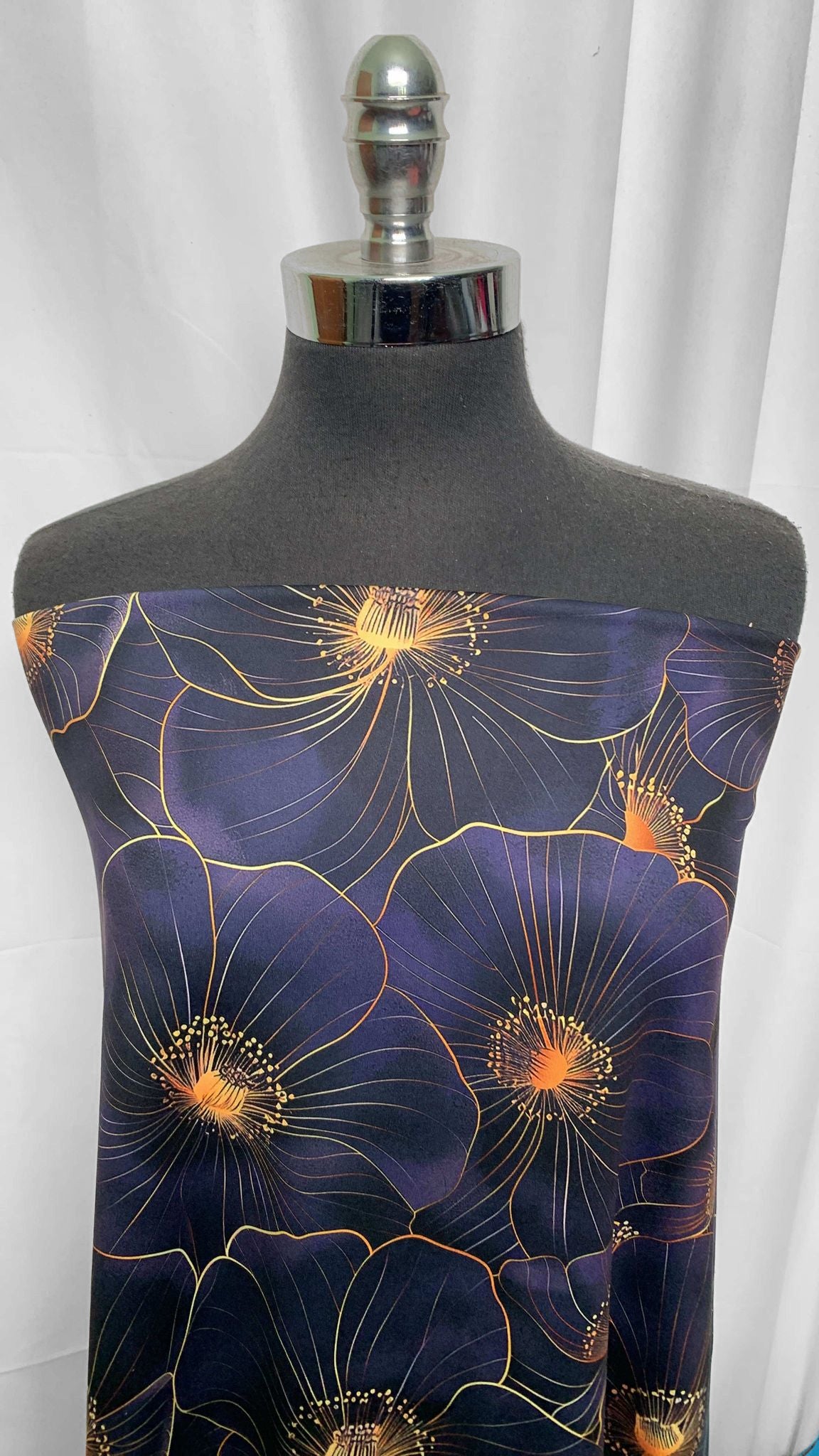 Navy/Gold Floral - Peached Performance - 3 Yard Cut