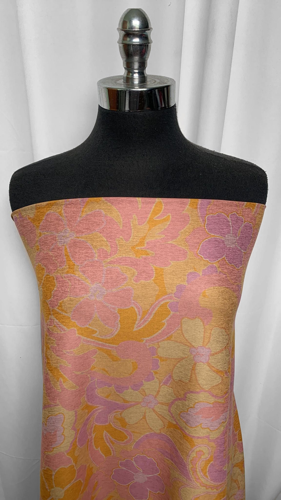 Pink/Gold Retro Floral - Peached Performance - 2 Yard Cut