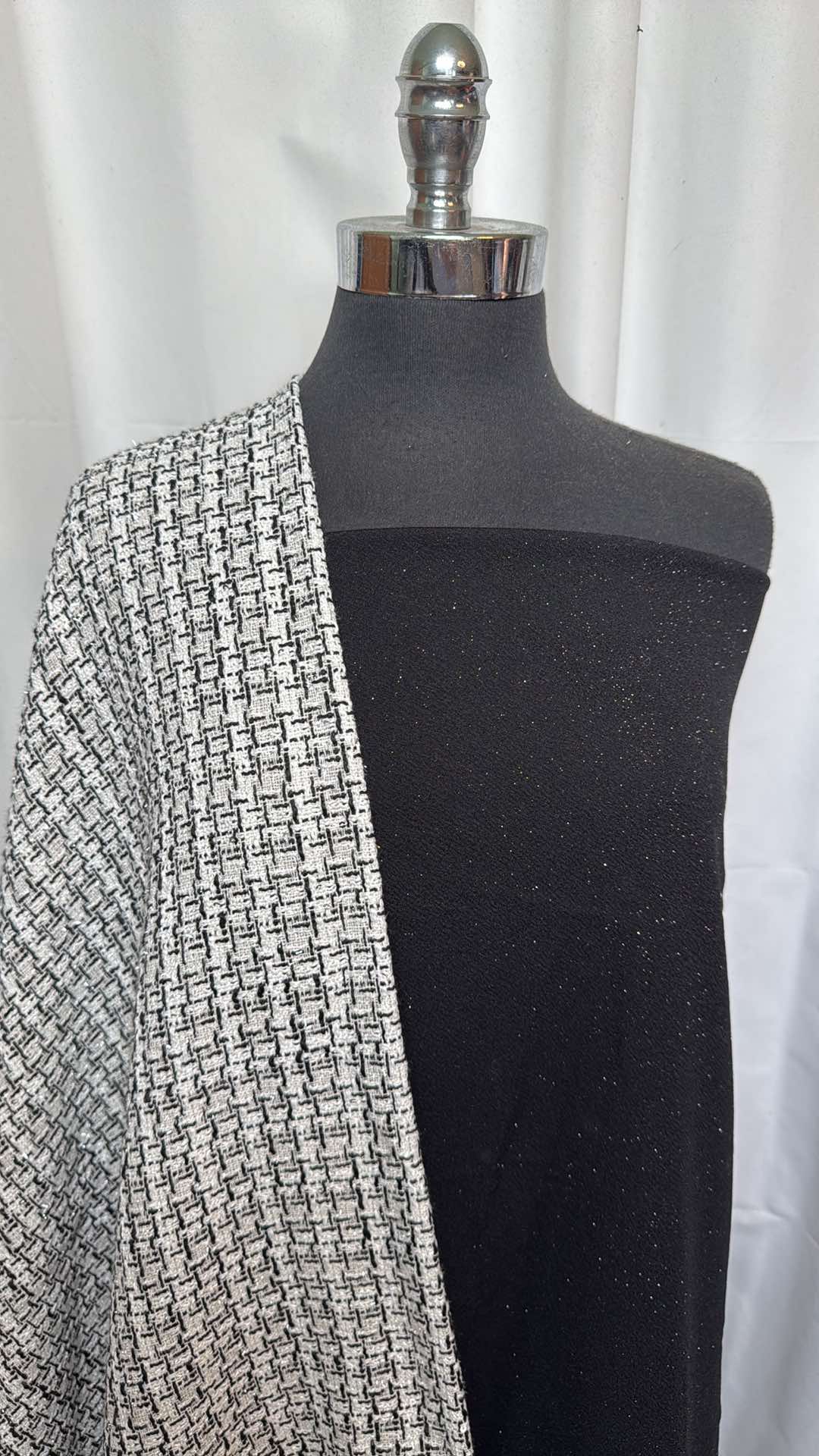 BLACK GLITTER/LUREX BUNDLE : 1.5YD Black Glitter Liverpool & 1+YD Heavy Woven Lurex w/Occasional Sequins : A26140