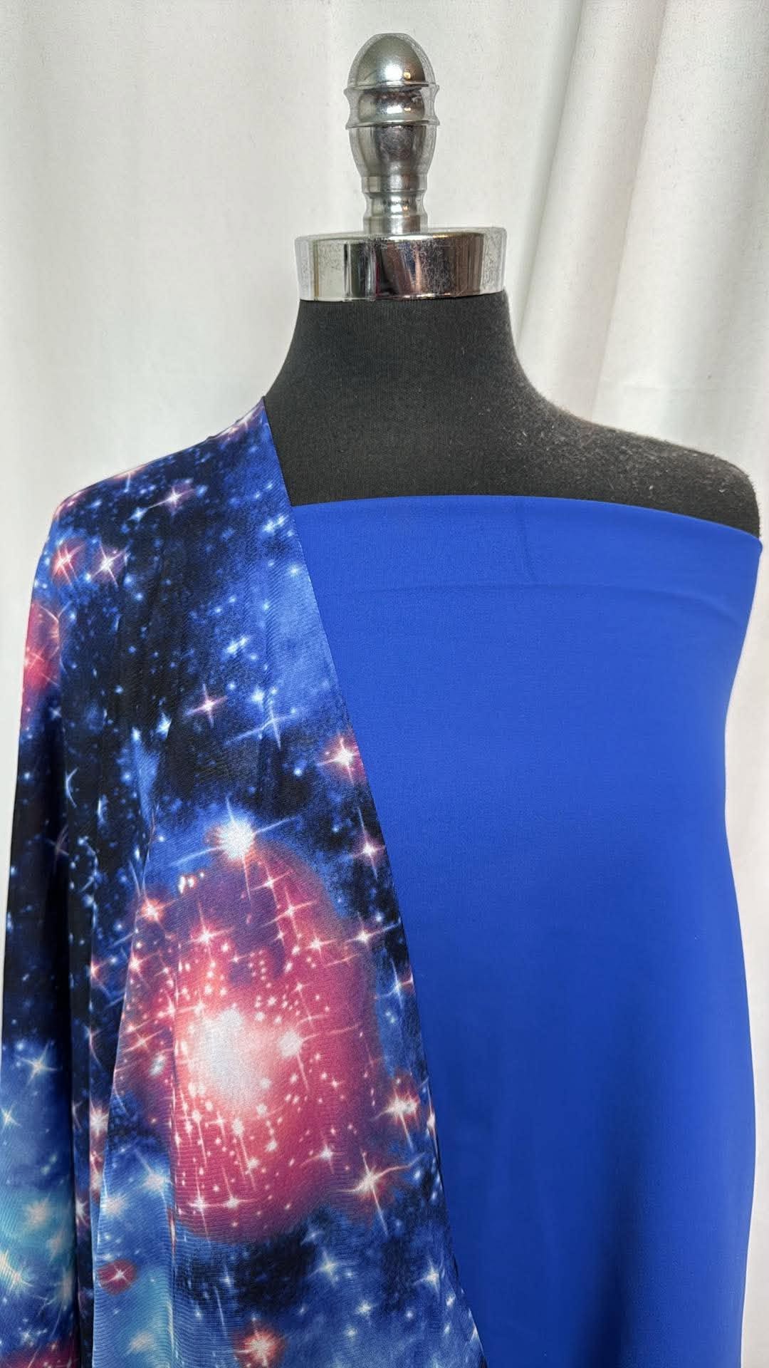 BLUE/GALAXY BUNDLE : 2YD Blue Supplex & 2-1YD Cuts of Galaxy Stretch Mesh : A30766