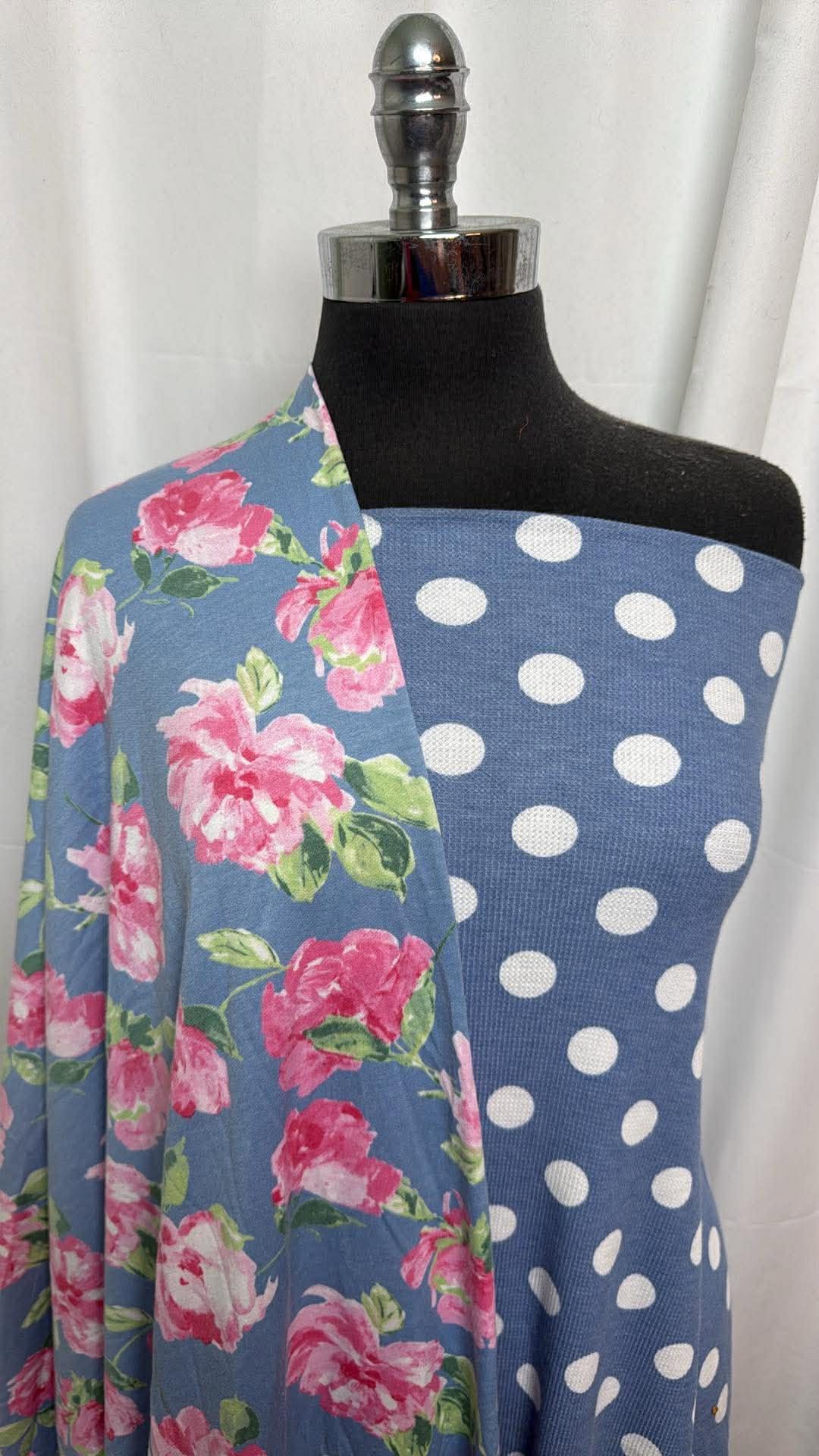 FLORAL/DENIM DOT BUNDLE : 2YD Denim Dot Thermal & 2YD Floral PRS FT : A30322
