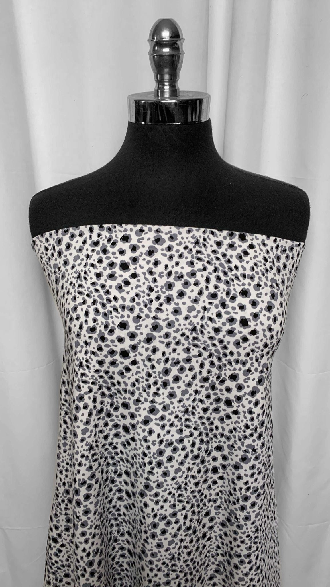 White/Grey/Black Leopard - Cotton Spandex - 3 Yard Cut