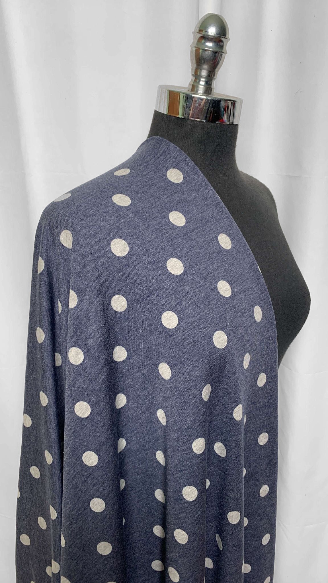 Navy/Heather Grey Polka Dots - PRS French Terry - 2 Yard Cut