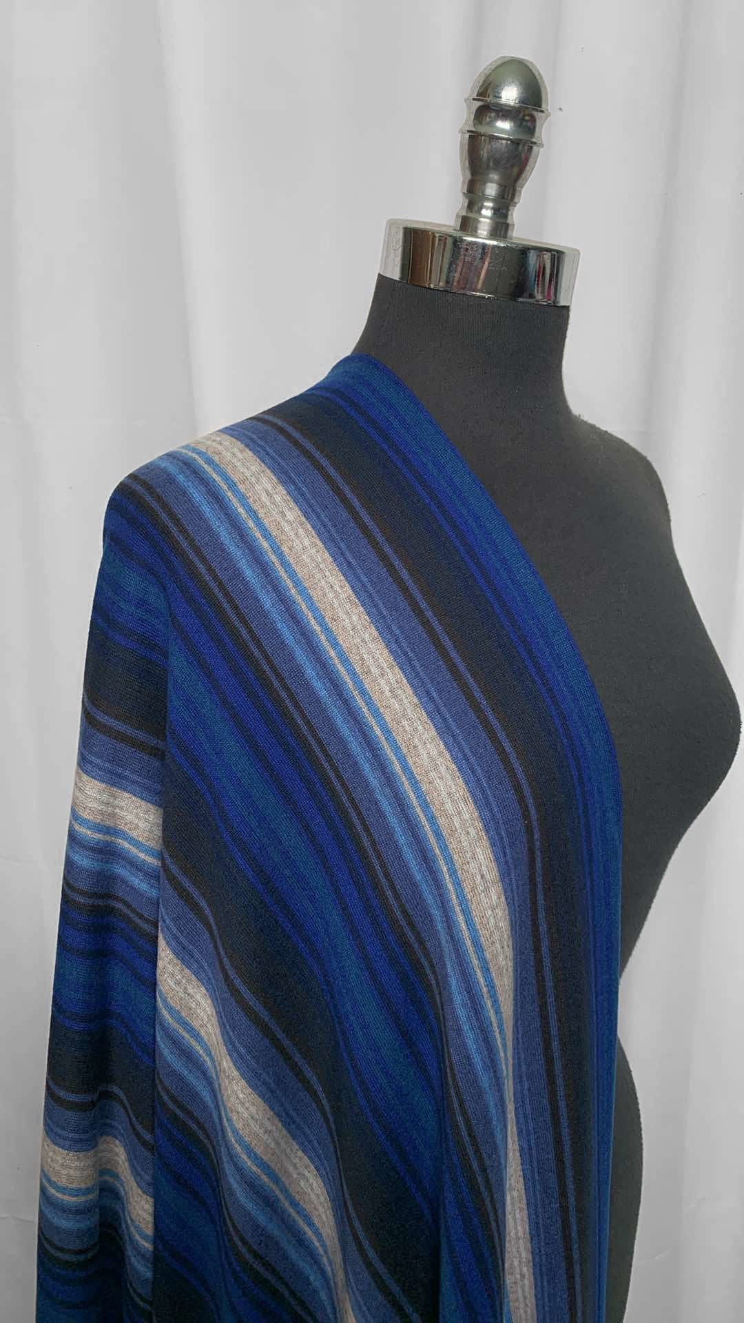 Blue Vertical Stripe - Brushed Hacci Sweater Knit - 2 Yard Cut