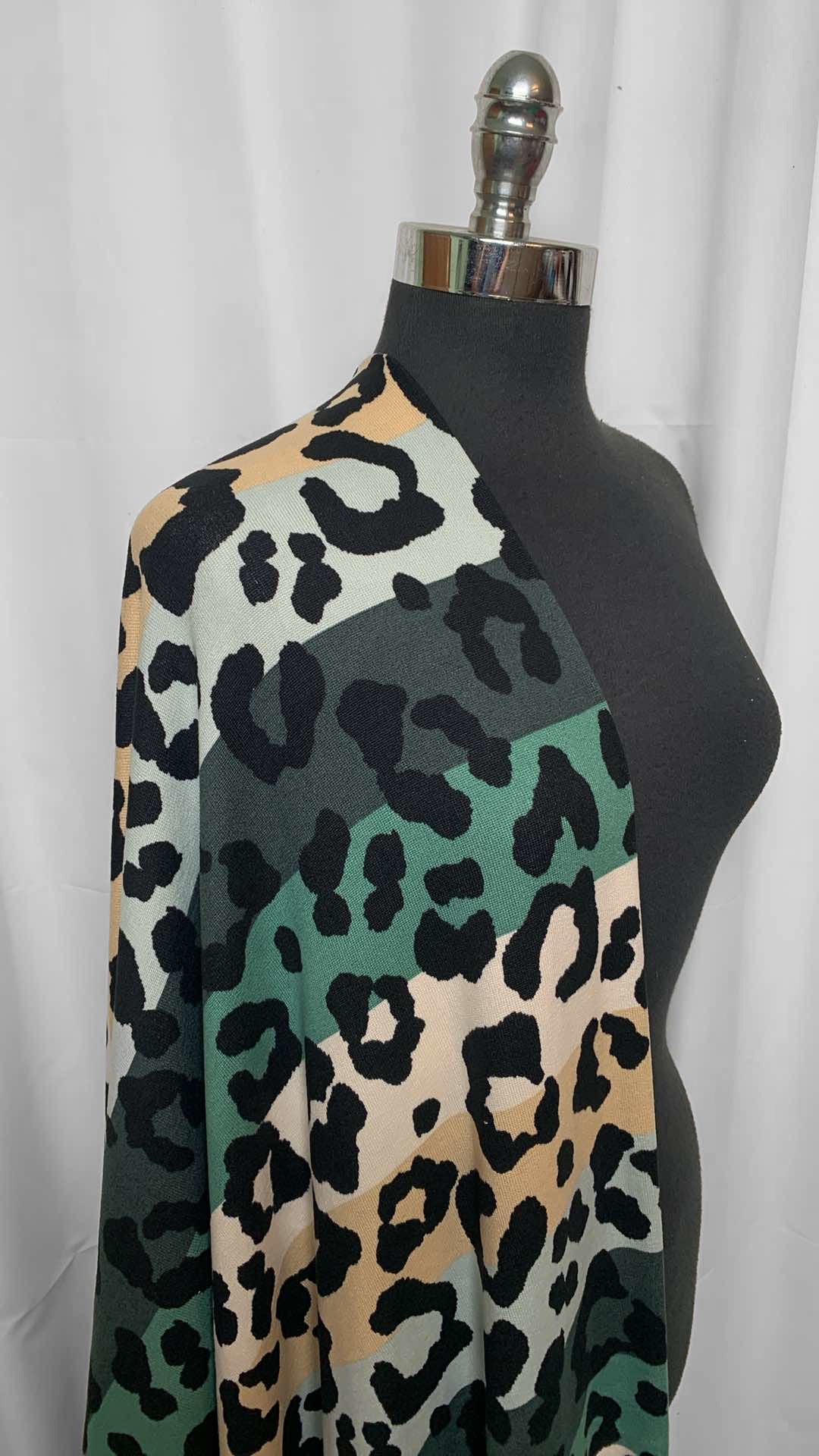 Green/Ivory/Yellow Leopard Stripe - Oakley Sweater Knit - 3 Yard Cut