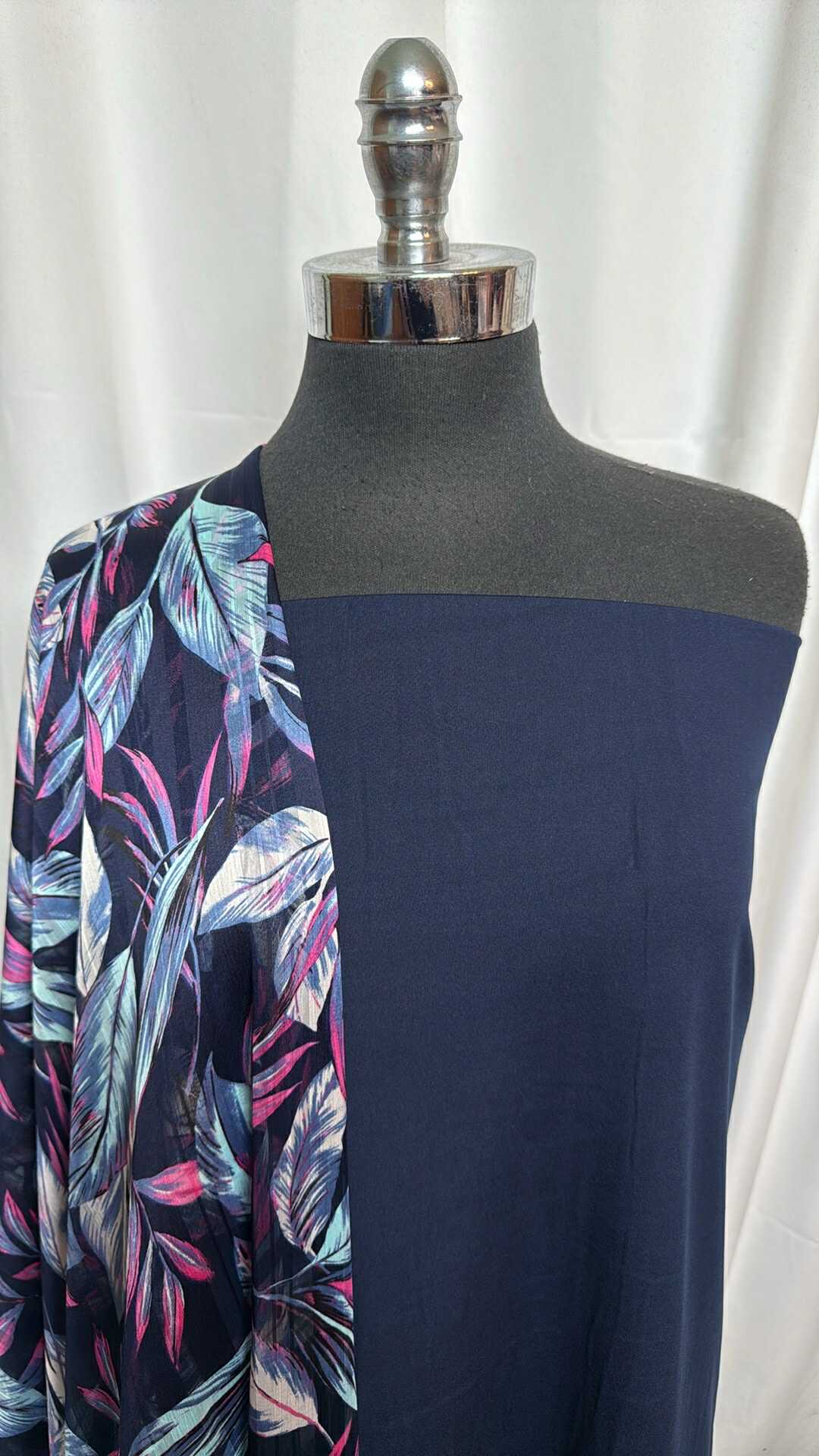 NAVY/SATIN STRIPE BUNDLE : 2YD Navy Yoga PF & 3YD Satin Stripe Chiffon : A27790