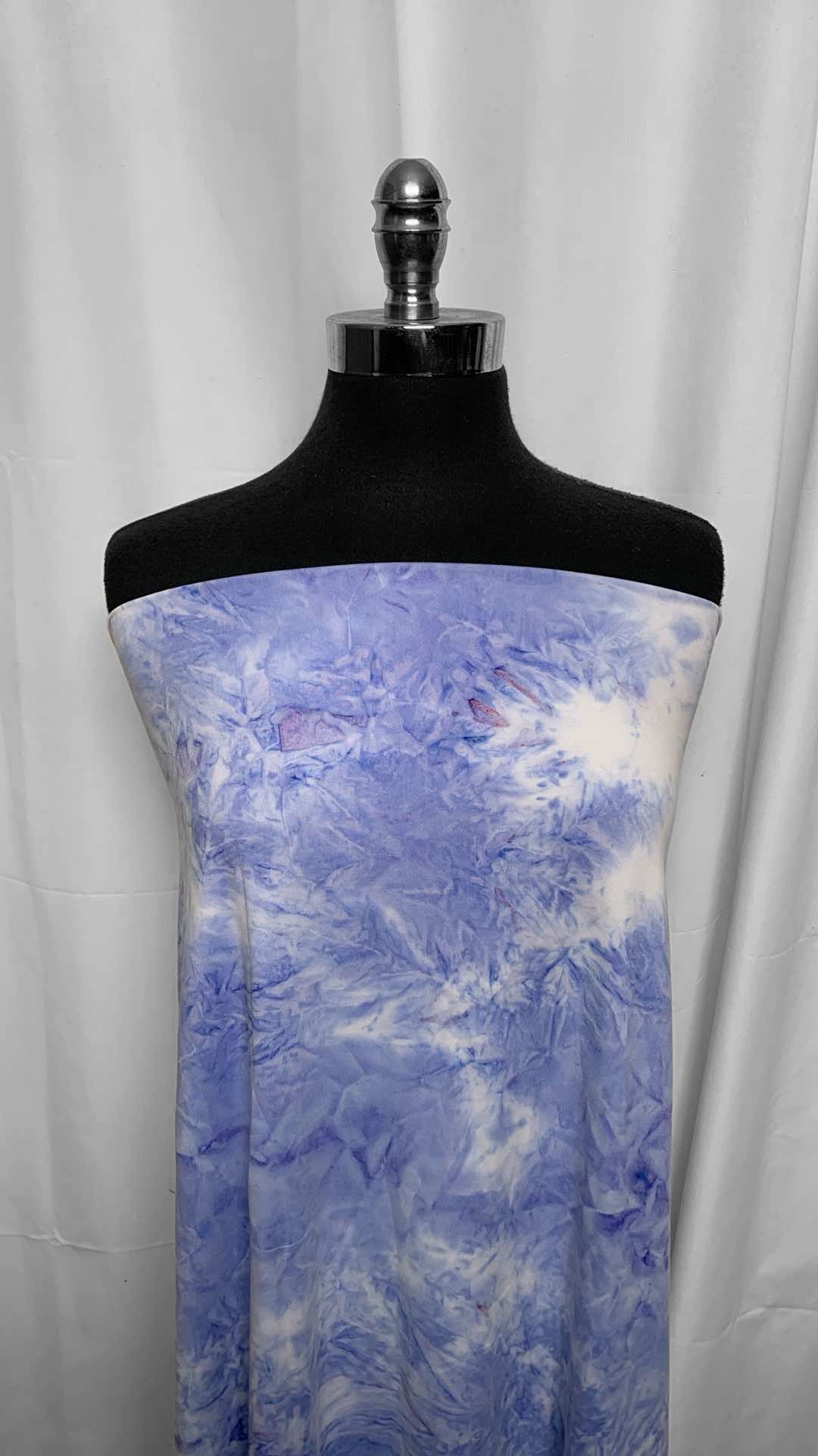Blue/White Tie Dye - Double Brushed Poly Spandex - 2 Yard Cut