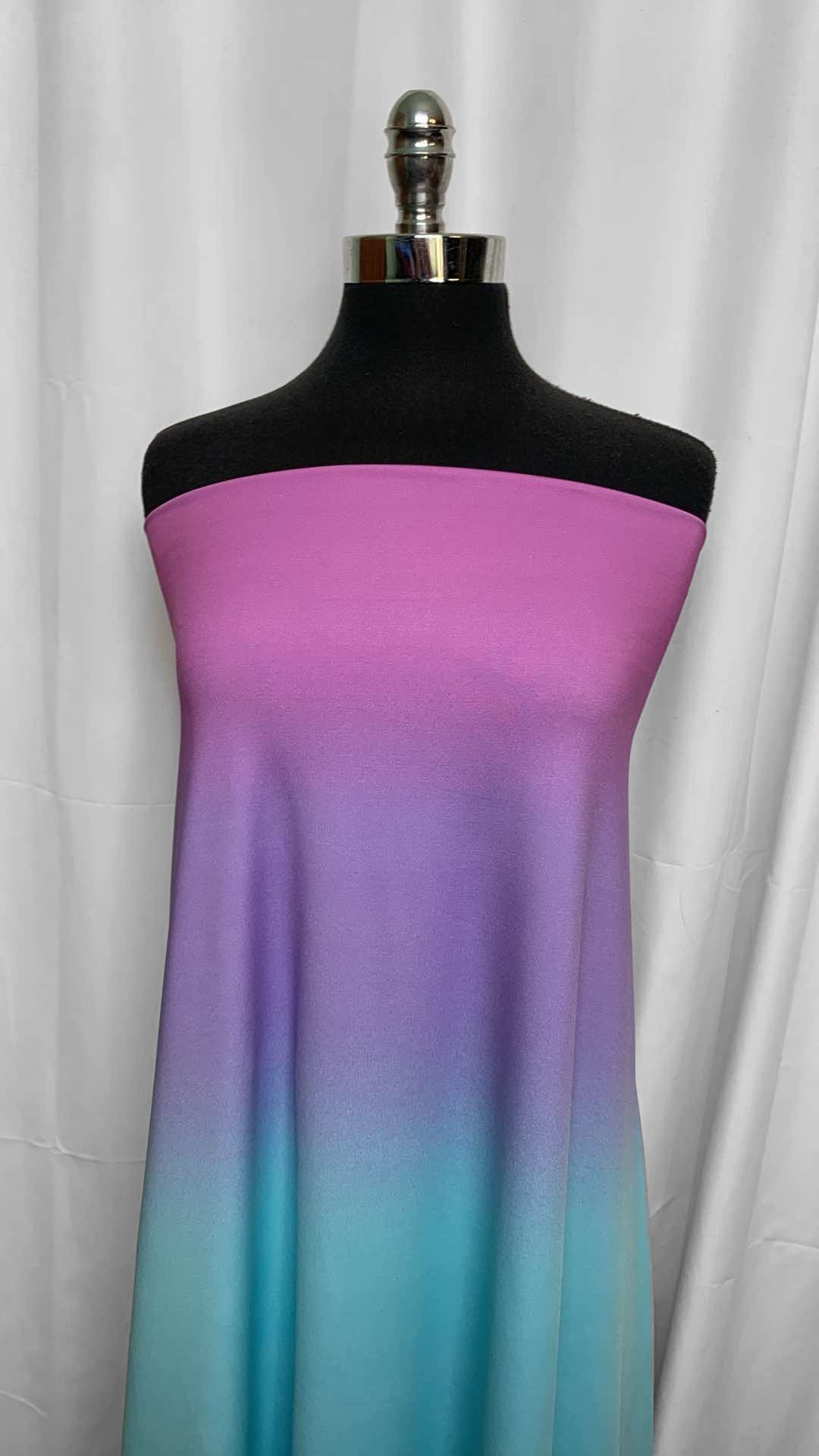 Pink/Purple/Aqua Ombre - Poly/Spandex Performance - 2 Yard Cut