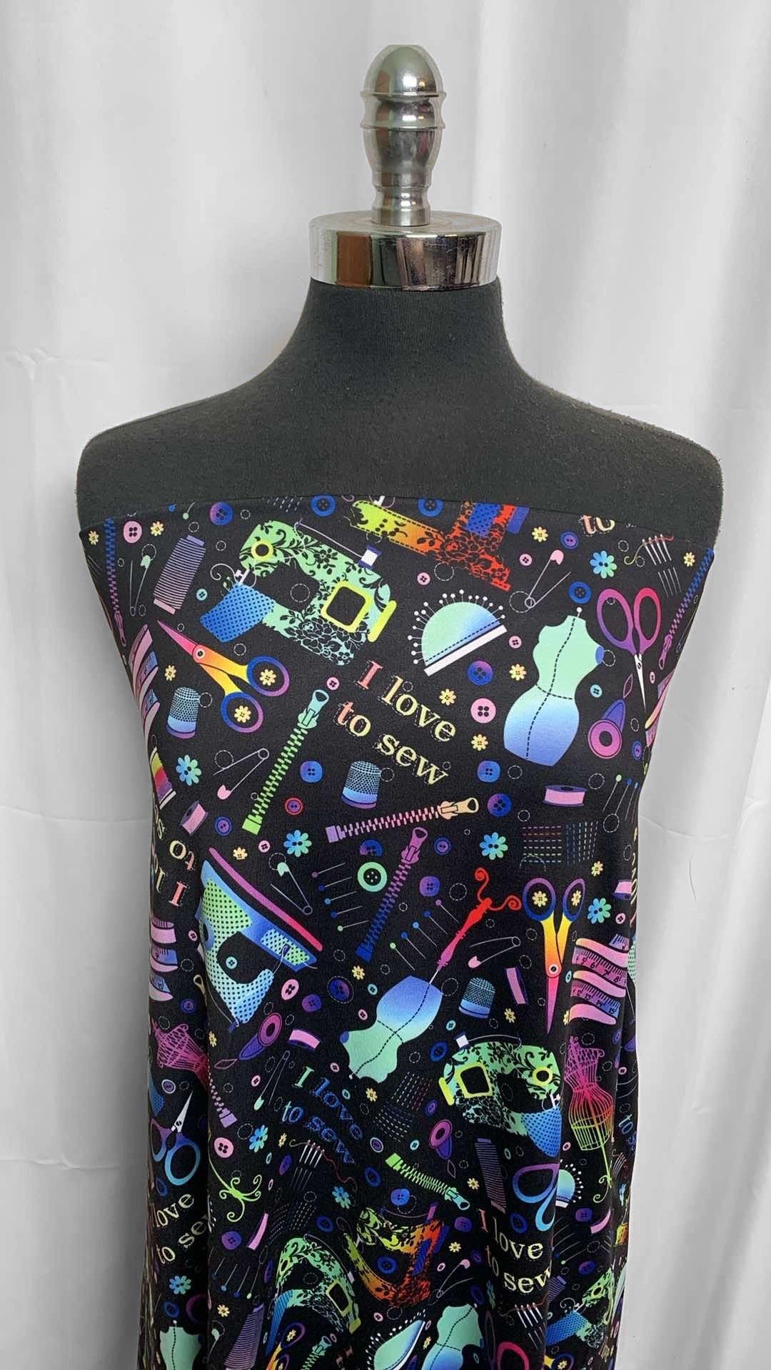I Love to Sew- Black - Poly/Spandex Performance - 1 Yard Cut