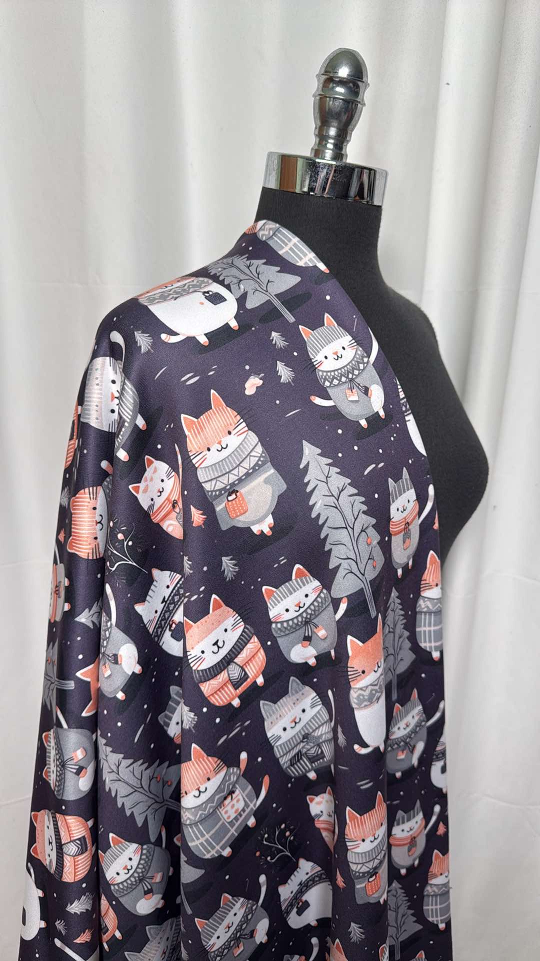 Winter Cats - Poly/Spandex Sweatshirt Fleece - 3 Yard Cut