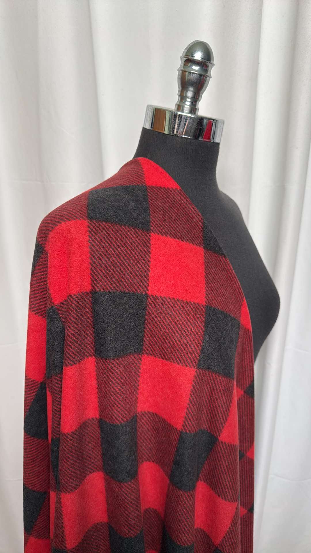 Red/Black Diagonal Plaid - Brushed Hacci Sweater Knit - 2 Yard Cut