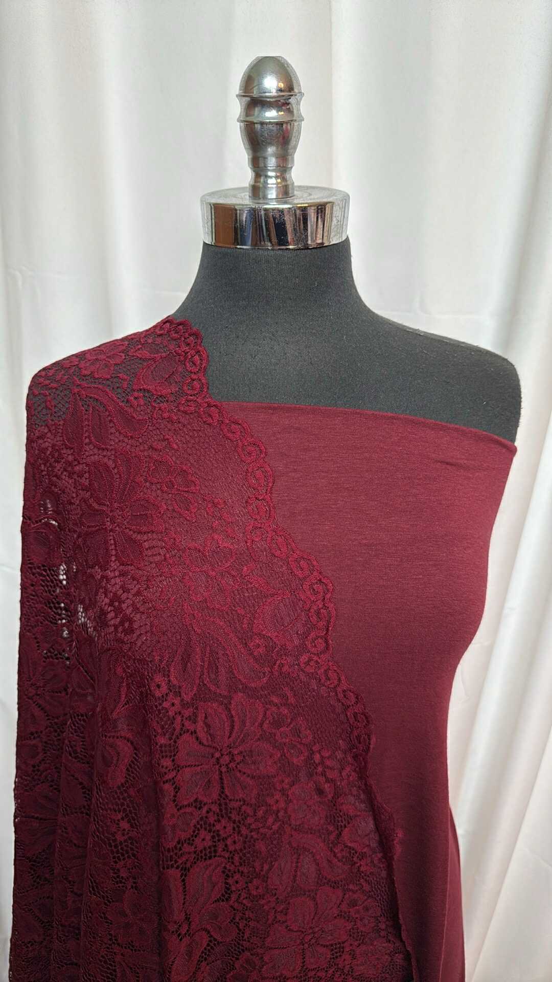 BURGUNDY LACE BUNDLE : 3YD Burgundy Bamboo/Cotton & 3YD Burgundy Stretch Lace : A27791