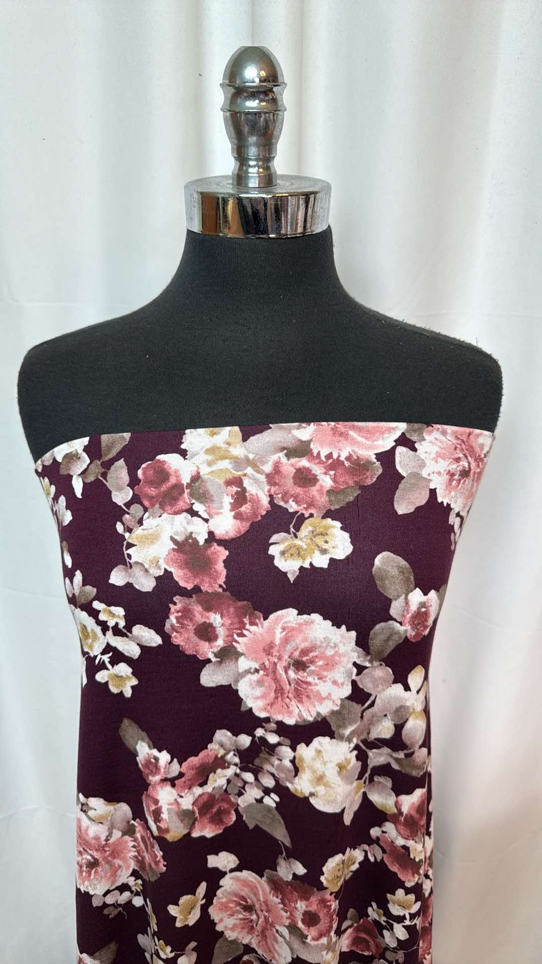 Plum/Pink Floral - Rayon/Spandex - 2 Yard Cut