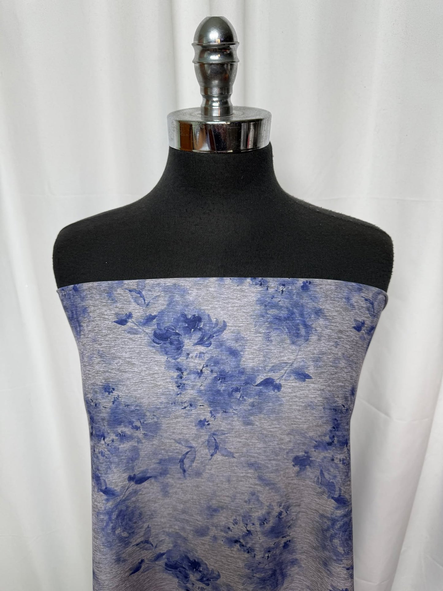 Grey/Blue Floral - Peached Performance - 2 Yard Cut