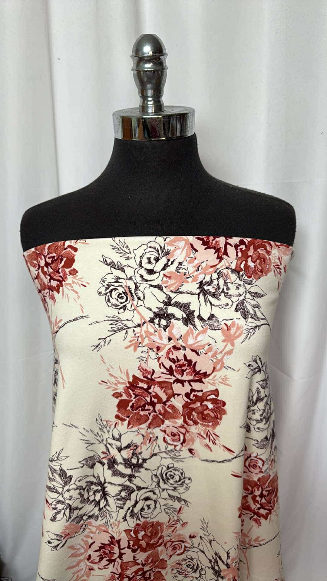 Colored/Sketched Floral - 95/5 Cotton Spandex - 2 Yard Cut