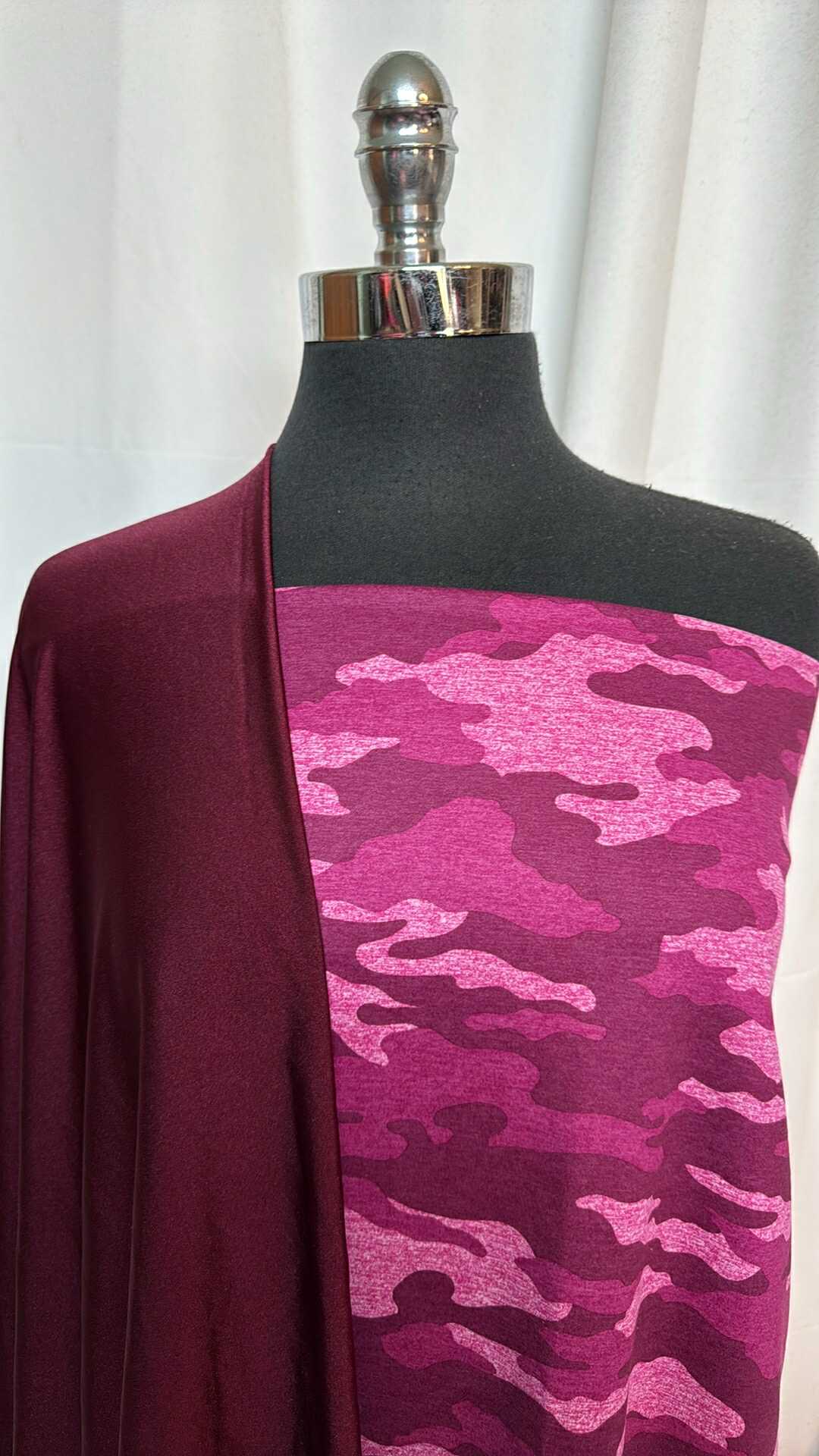 SHIMMER/PINK CAMO BUNDLE : 1YD Burgundy Shimmer Yoga PF & 1YD Pink Camo Peached PF : A28802