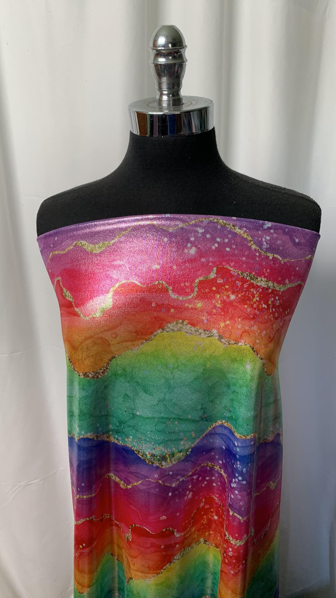 Rainbow Geode on Silver - Foil Performance - 2 Yard Cut