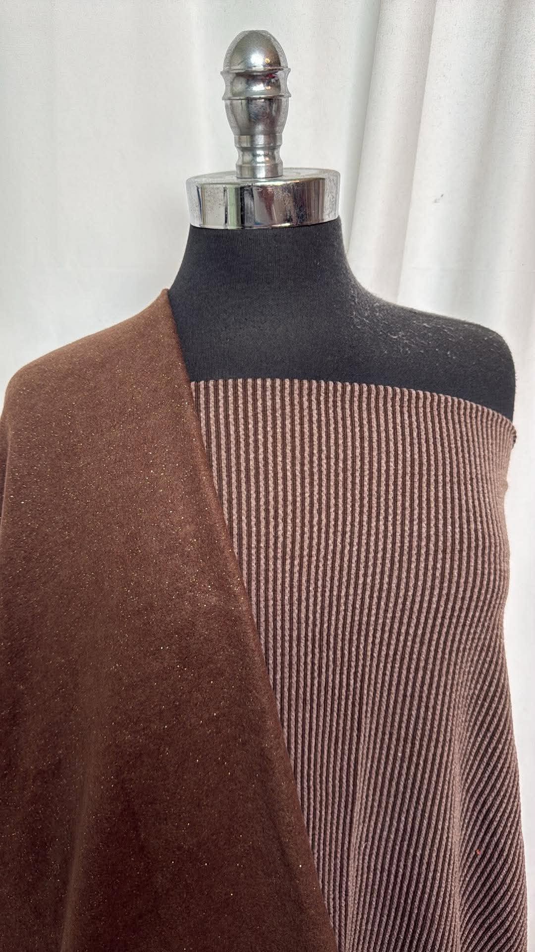 BROWN/RIB KNIT BUNDLE : 2YD Brown Brushed Hacci SK w/Gold Foil & 1YD Urban Rib : A31002