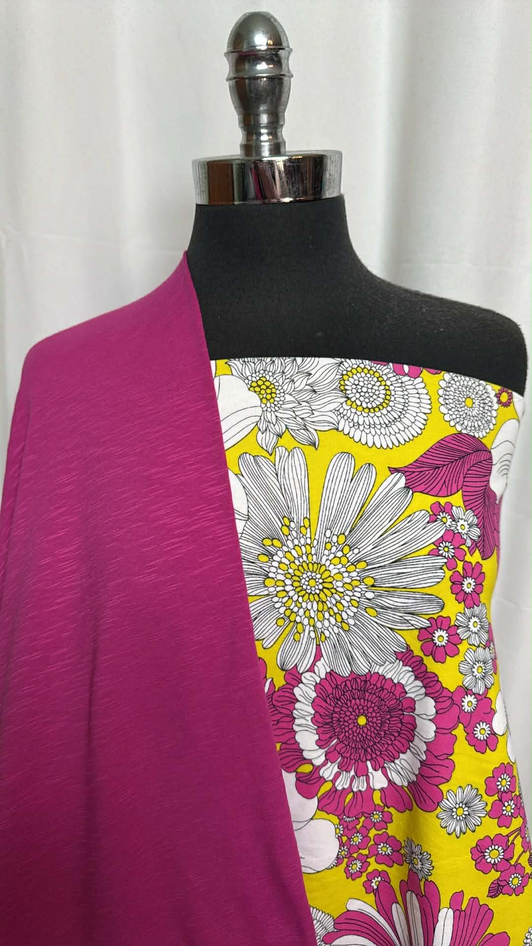 FUCHSIA/YELLOW FLORAL BUNDLE : 2YD Fuchsia/Yellow Floral C/S & 2YD Fuchsia C/S Slub : A29421