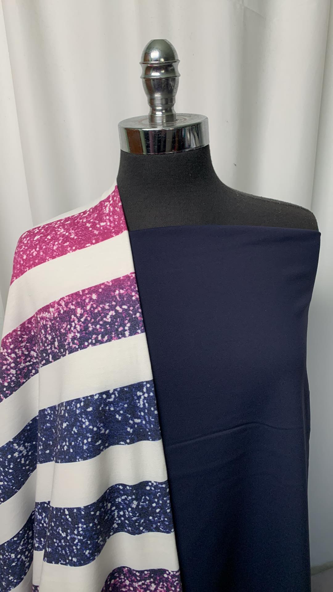 NAVY/GLITTER STRIPE BUNDLE : 2YD Navy Supplex & 1.5YD Fuchsia/Navy Glitter Stripe PRS FT : A1686