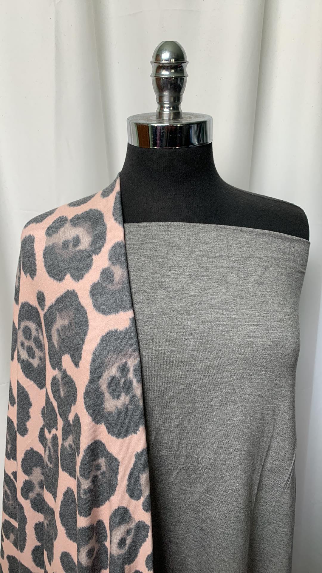 GREY LEOPARD BUNDLE : 2YD Heather Grey Bamboo FT & 2YD Leopard Brushed SK : A1536