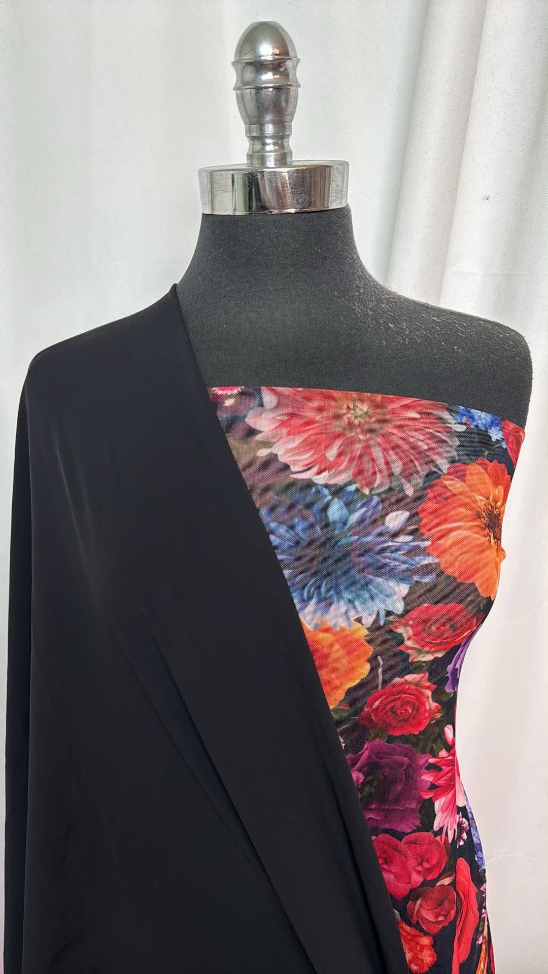 BLACK/FLORAL MESH BUNDLE : 2YD Black N/S Swim & 2YD Floral Stretch Mesh : A31008