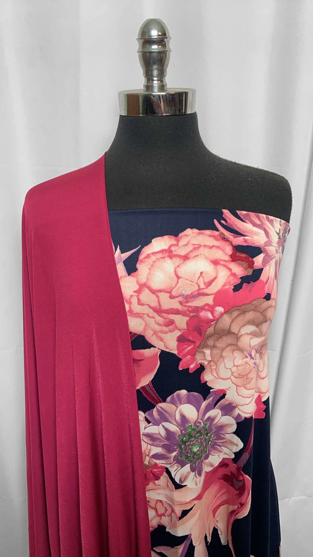 RASPBERRY/NAVY FLORAL BUNDLE : 2YD Navy Floral ITY & 2YD Raspberry ITY : A26016