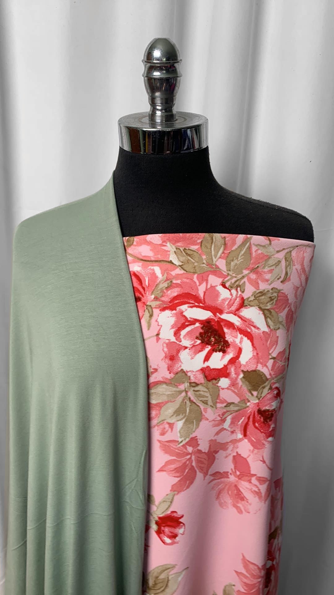 SAGE/PINK FLORAL BUNDLE : 2YD Pink Floral Crepe Scuba & 2YD Sage Modal : A2271