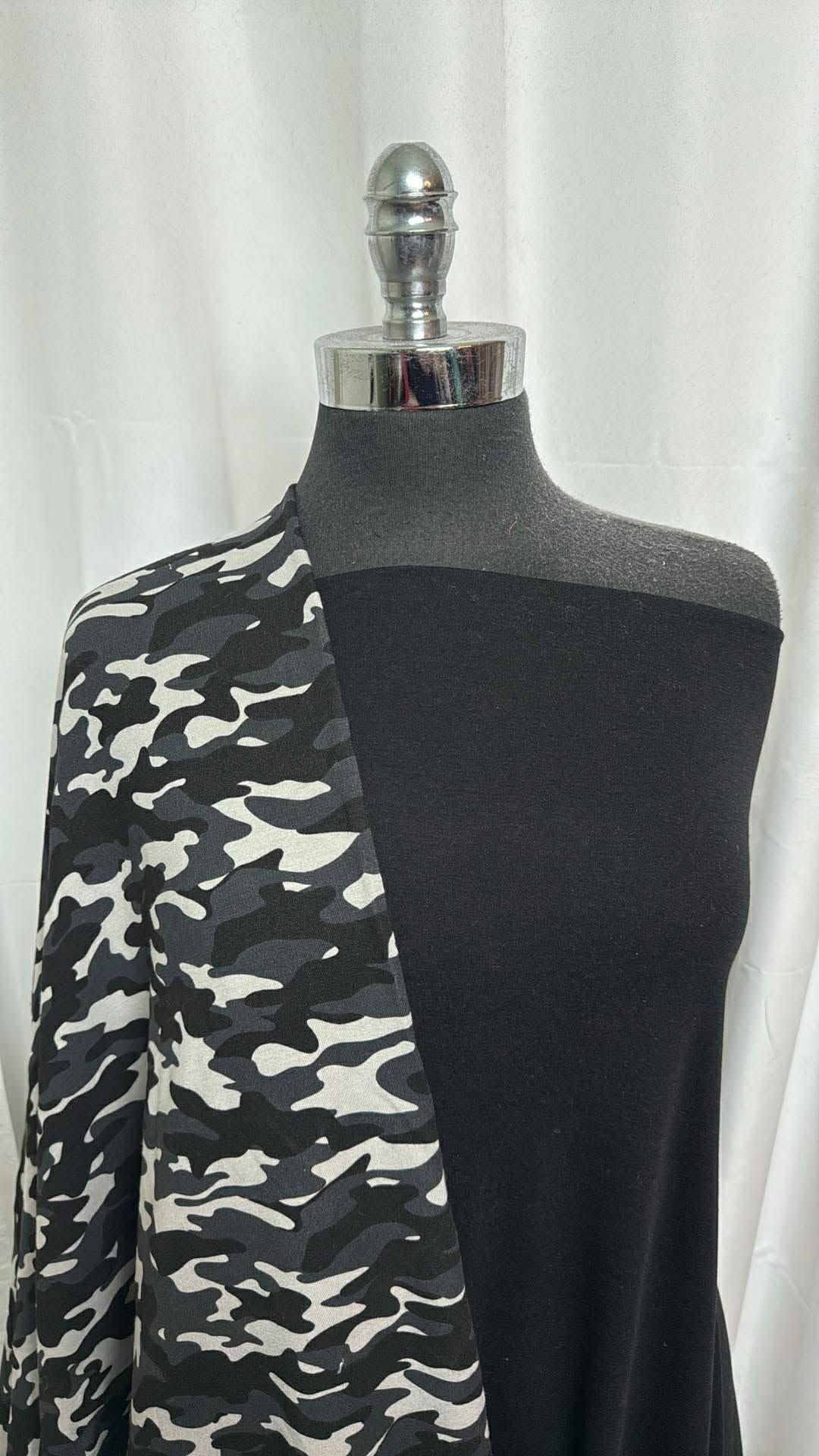 BLACK/IVORY CAMO BUNDLE : 2YD Black Pima Cotton Interlock (80" Wide) & 2YD Black/Ivory Camo C/S FT : A30360