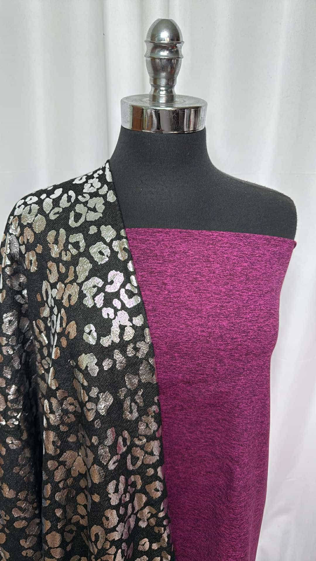 EGGPLANT/FOIL LEOPARD BUNDLE : 2YD Foil Leopard Cotton FT & 1.5YD Eggplant/Black Peached PF : A26904