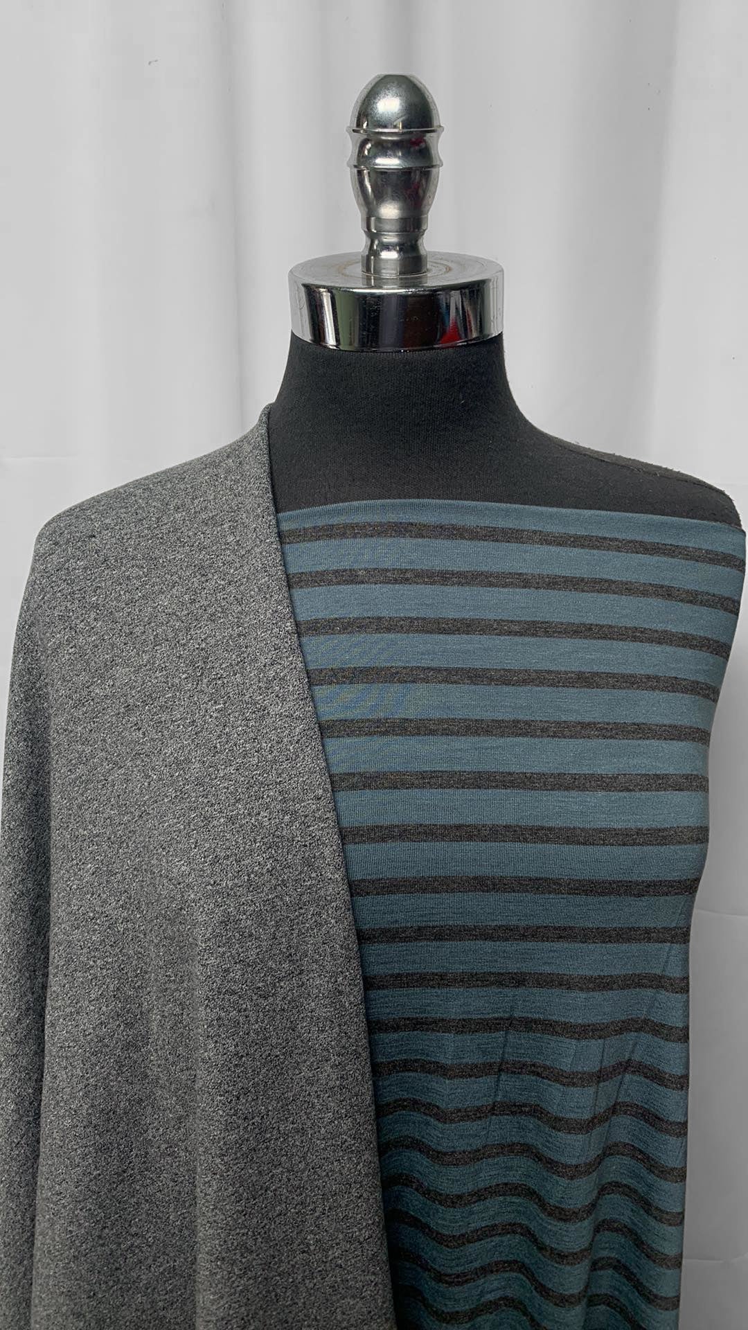 CHARCOAL/TEAL STRIPES BUNDLE : 2YD Teal Stripes Bamboo & 2YD Charcoal Organic C/S FT (70") : A25212
