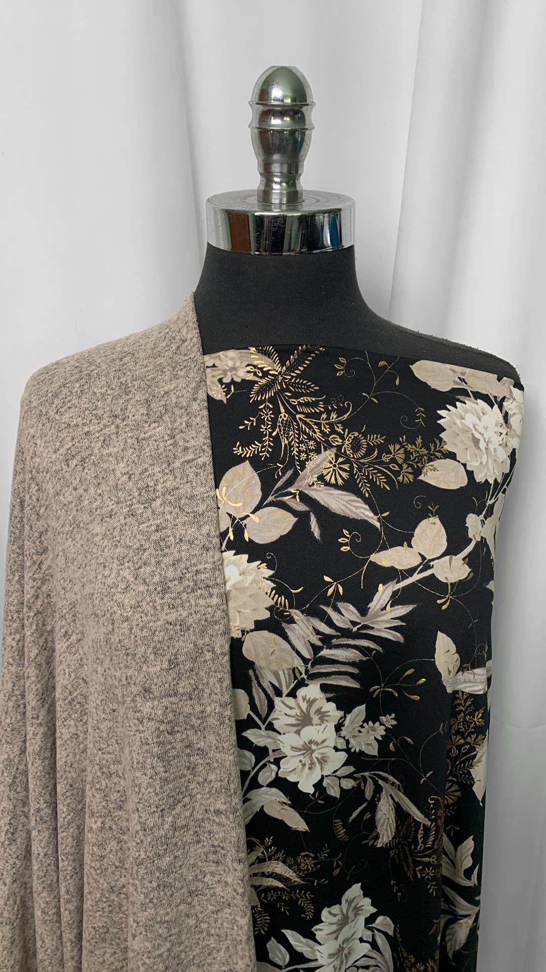 OATMEAL/FOIL FLORAL BUNDLE : 1+YD Floral Foil ITY & 2YD Oatmeal Brushed Hacci SK : A2235