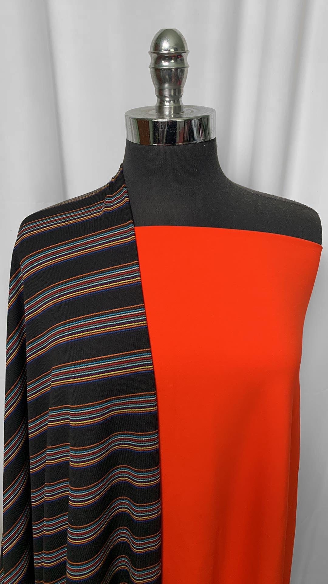 ORANGE/BLACK STRIPE BUNDLE : 2YD Orange Nylon Ponte & 2YD Stripe Rib R/S : A2448