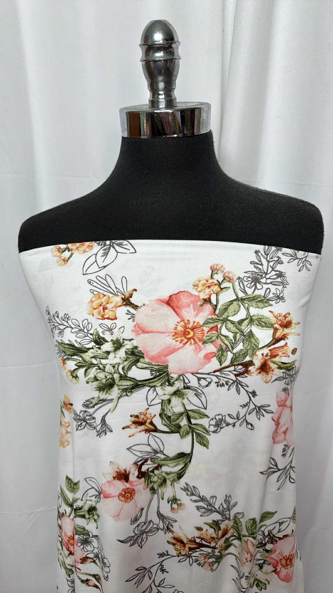 Green/Blush/Ivory Floral - Double Brushed Poly Spandex - 2 Yard Cut
