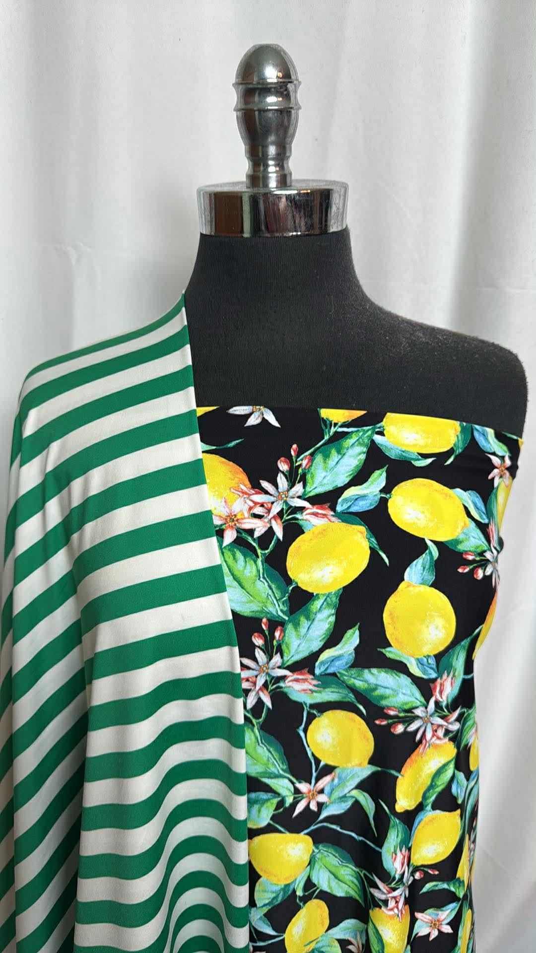LEMONS/GREEN STRIPE BUNDLE : 1YD Lemons N/S & 1YD Green Stripe N/S : A29939