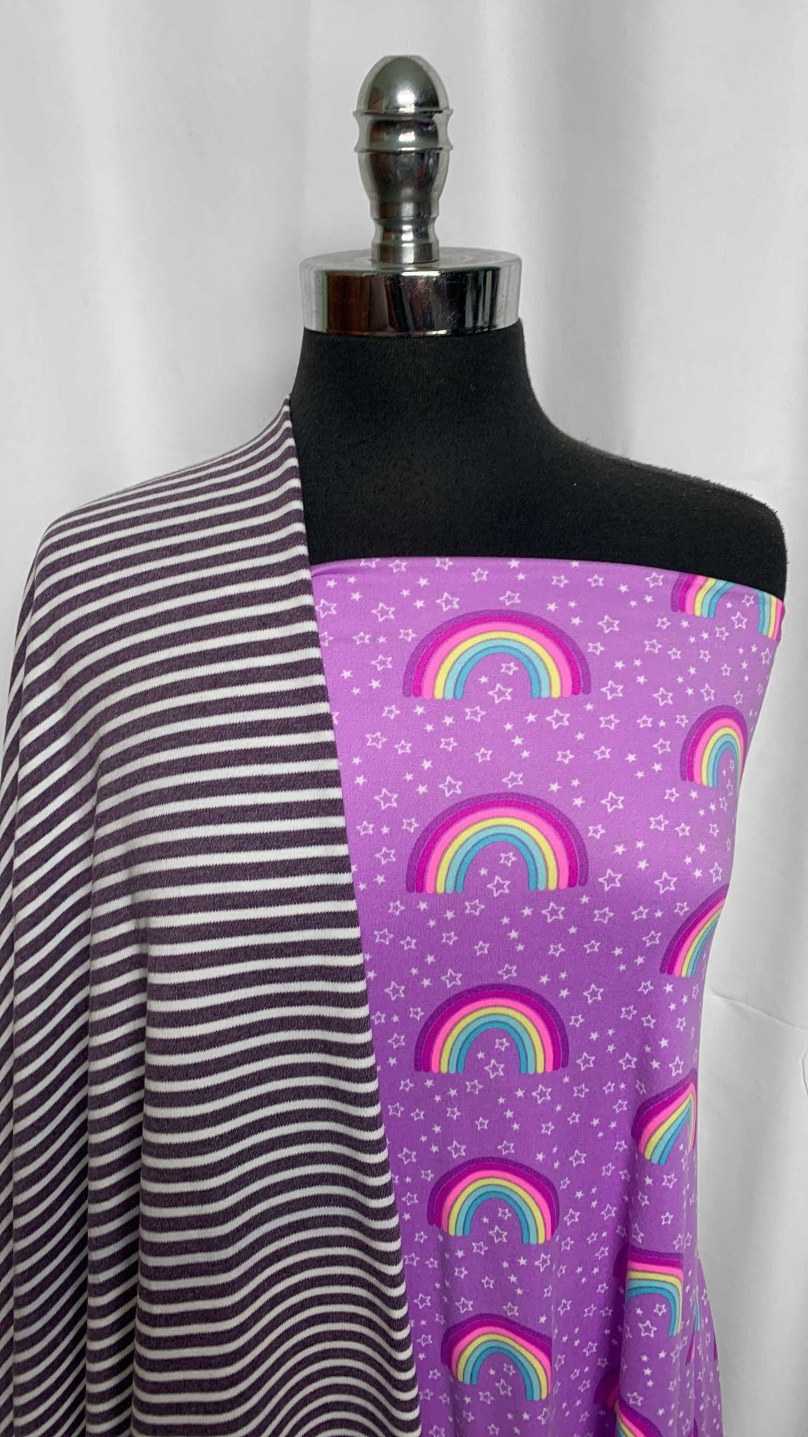 LAVENDER RAINBOW/STRIPE BUNDLE : 2YD Lavender Rainbow DBP & 2YD Stripe Organic C/S Interlock : A25702