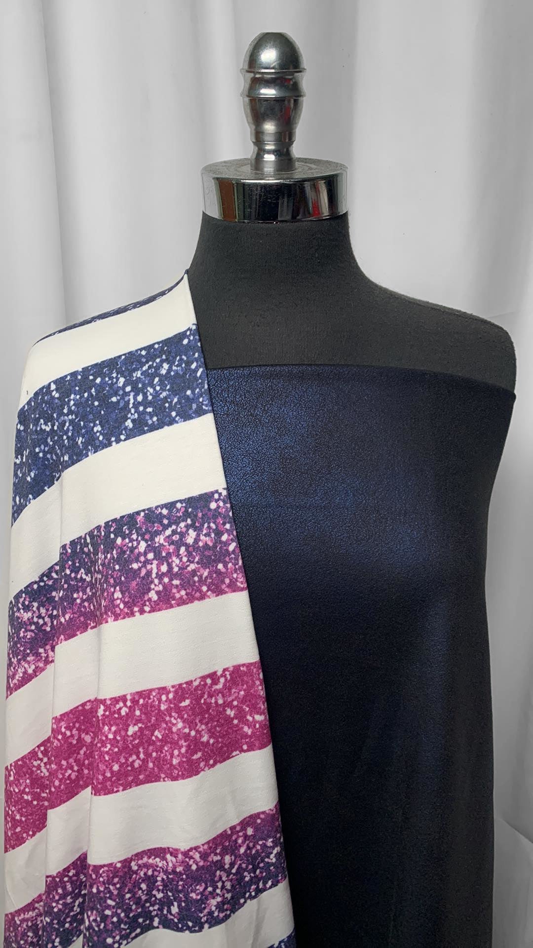 GLITTER STRIPE/CRACKLE BUNDLE : 2YD Glitter Stripe PRS FT & 2YD Navy Crackle Foil Scuba : A25376