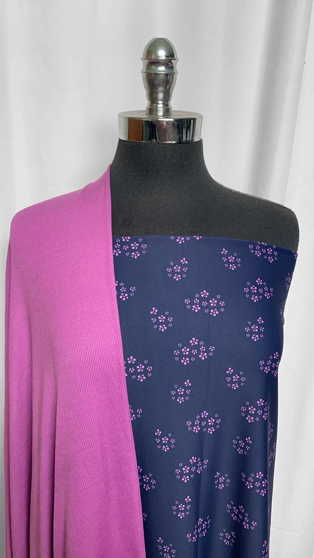 LILAC/NAVY FLORAL BUNDLE : 1.5YD Navy Floral Yoga PF & 1YD Lilac Modal Rib : A25913